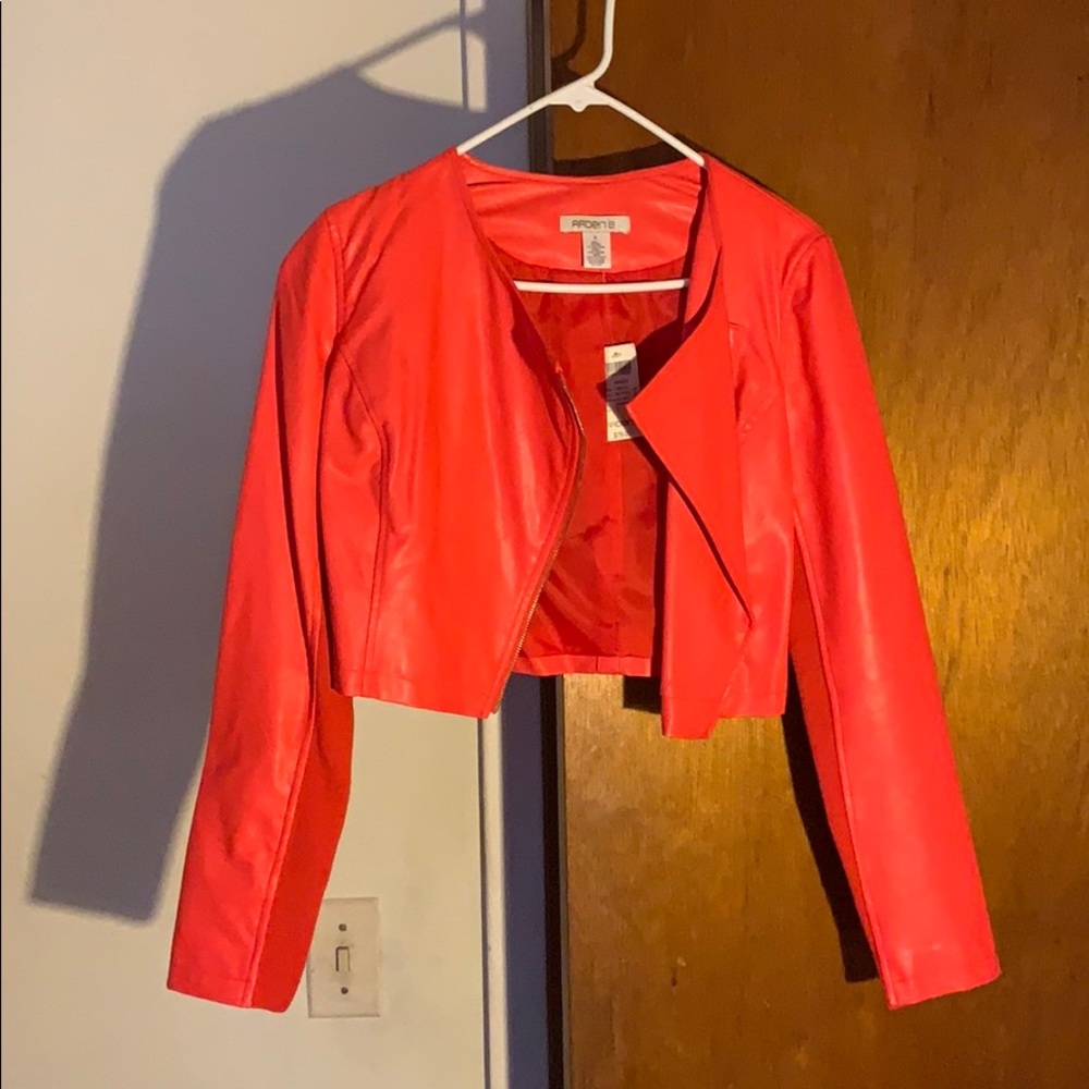 Orange faux leather jacket